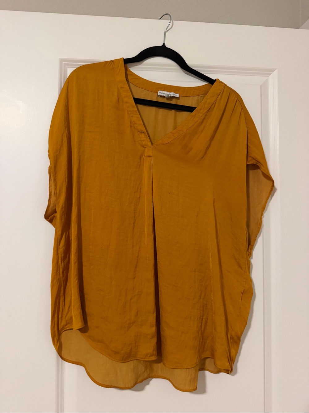 Women's Mustard V-Neck Short Sleeve Blouse
